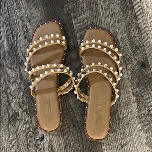 Brown Pearl Embellished Women's Sandals